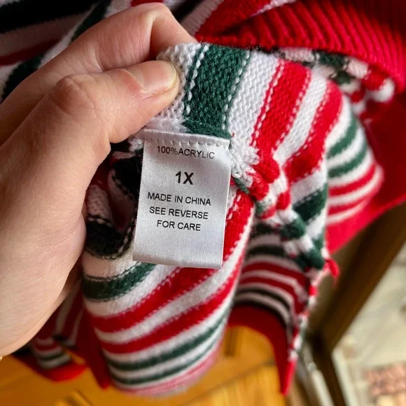 Haptics Striped Crewneck Sweater in Red, Green & White Size 1X - Picture 5 of 6